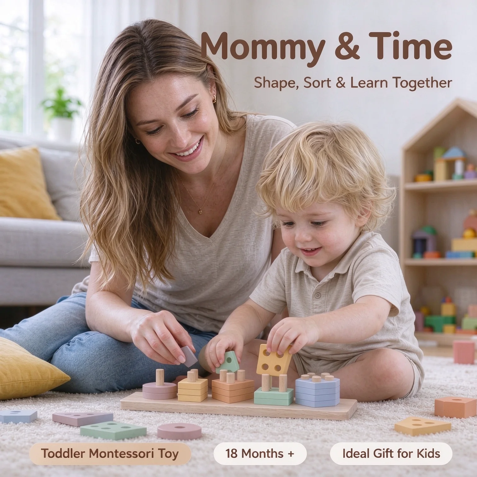 Montessori Toys For 18+ Months Old - Toddlers Wooden Sorting And Stacking Toys For Baby Boys And Girls,Preschool Kids Wood Gifts