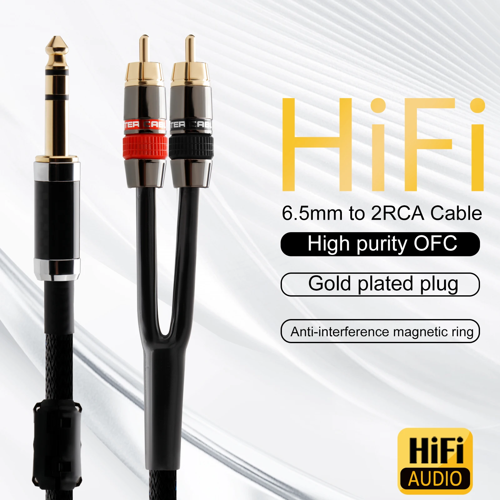 

1PCS HIFI 6.35mm to 2RCA Audio Cable 1/4 Inch Male TRS Stereo Plug To RCA Male Cable TV Box Amplifier DVD Player