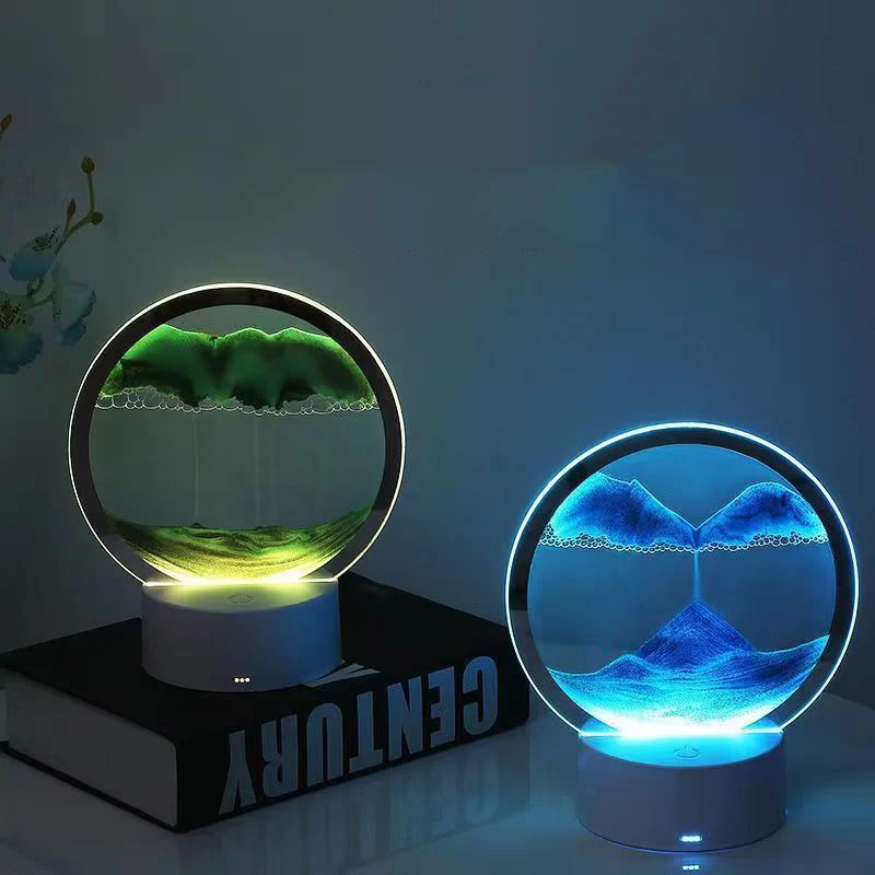 3D Moving Sand Art Picture Round Glass Deep Sea Sandscape Hourglass Home Decoration Quicksand Craft Flowing Sand Painting Gifts