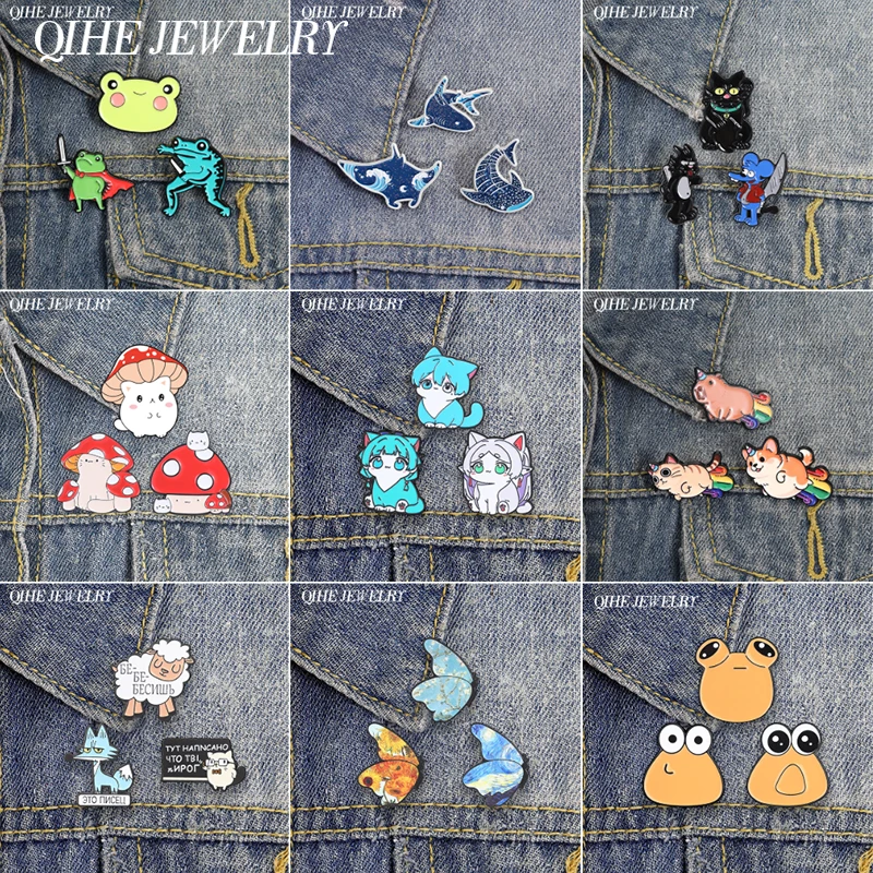 3PCS/SET Fantasy Adventure Anime Elf Cat Enamel Pin Cute Rainbow Flying Corgi Capybara Knight Frog Van Gogh Art Butterfly Brooch