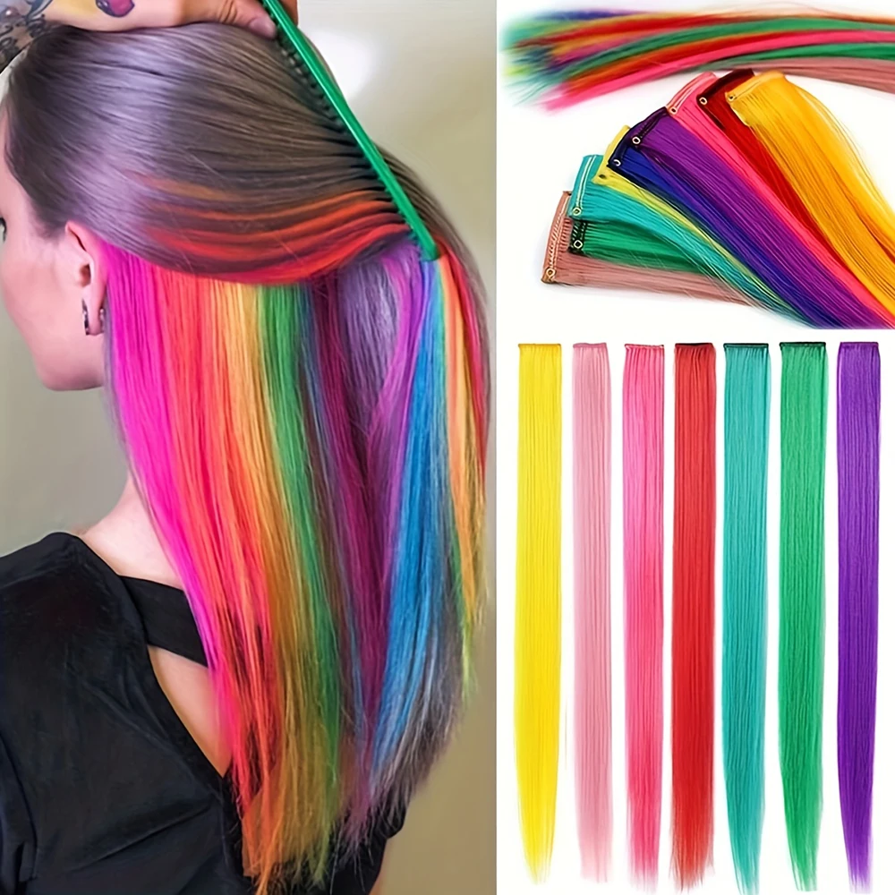 

1 шт./упак. Синтетические цветные накладные пряди для волос с зажимами для девочек, омбре, длинные прямые пряди