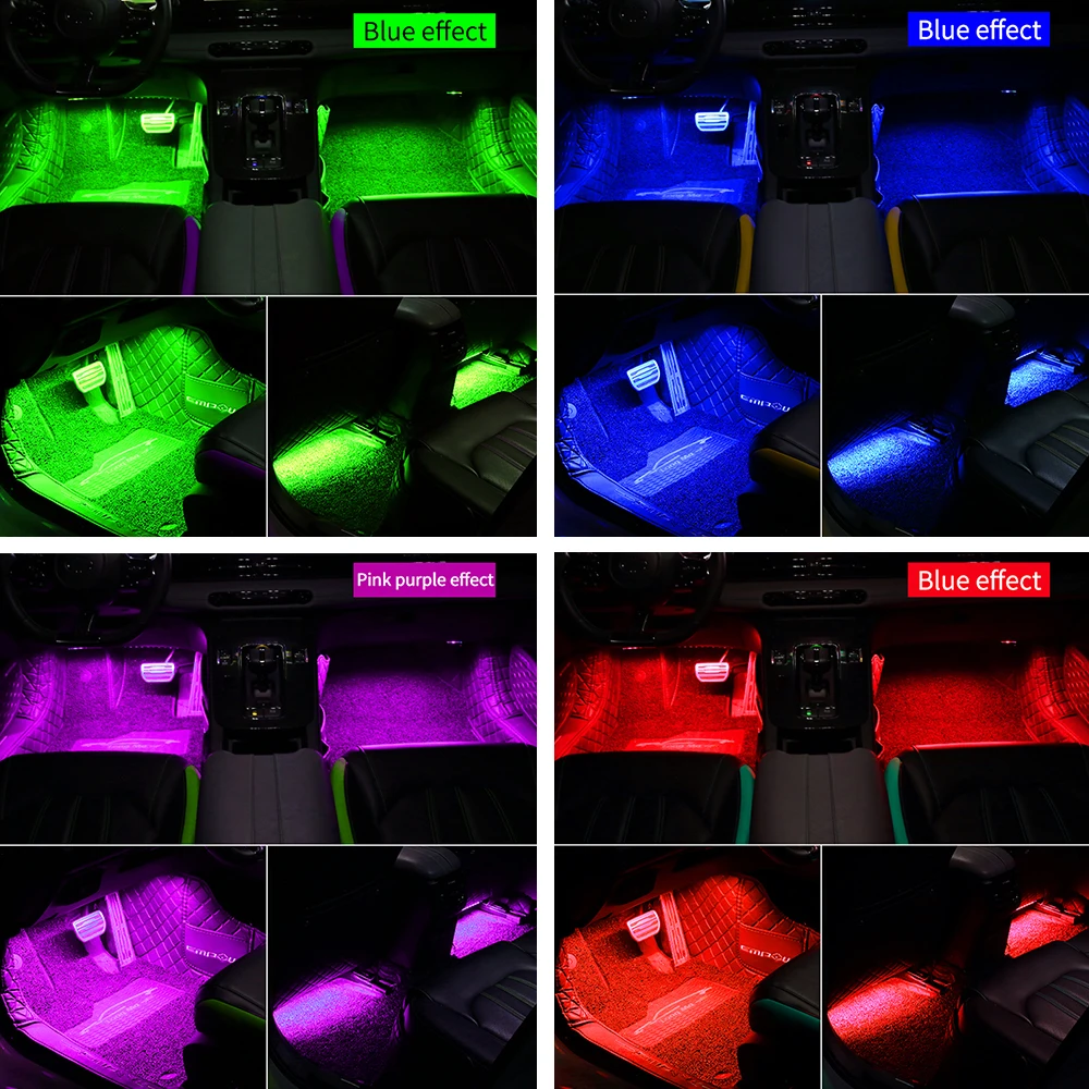Auto-LED-Fußraumbeleuchtung 4 Stück RGB Innenraum-Atmosphärenlampe APP-Musiksteuerung USB-Zigarettenanzünder Auto-Fußraum-Neon-Ambiente-Dekor Hintergrundbeleuchtung – Detail 13