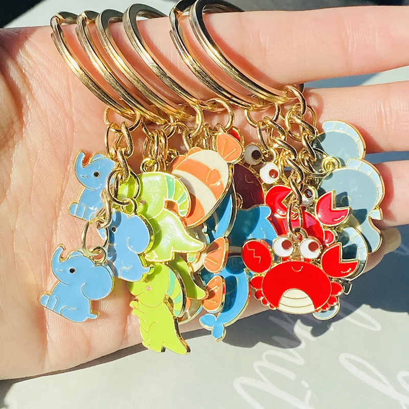 Enamel Dolphin Elepant Tropical Fish Animal Keychain For Women Men Metal Cute Dinosaur Carb Seahorse Bag Box Car Keyring Jewelry