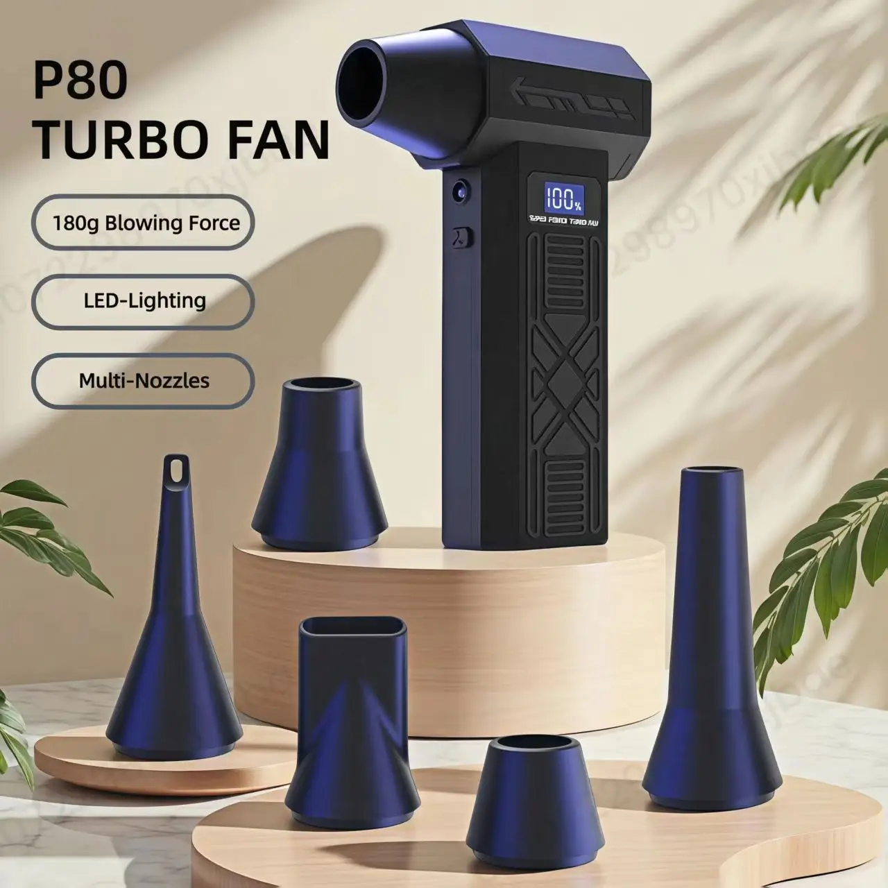 P80 منفاخ غبار عالي السرعة 120000 دورة في الدقيقة مروحة عنيفة 180 جرام قوة نفخ تدفق هواء قوي بدون فرش توربو منفاخ نفاث مع إضاءة LED