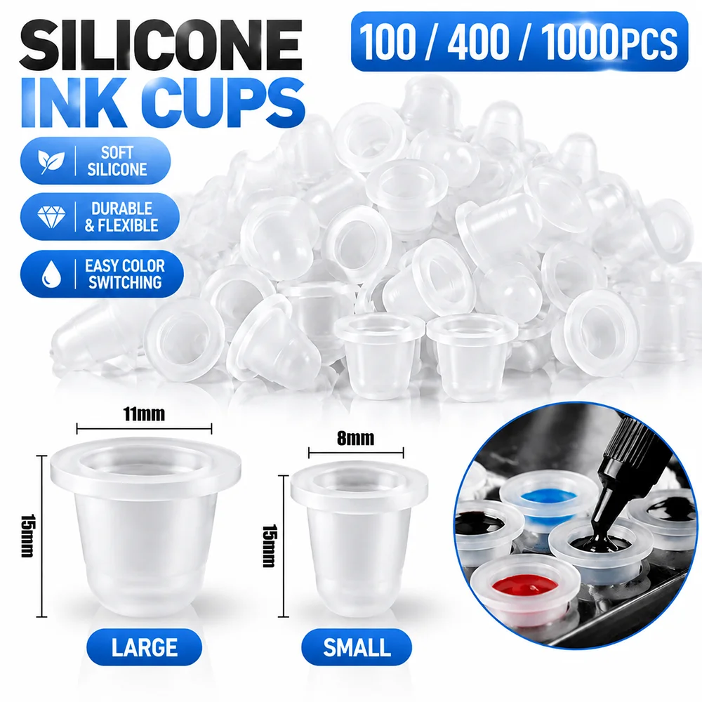 100-1000PCS Disposable Silicone Tattoo Ink Cups Small &Big Size Silicone Permanent Tattoo Makeup Eyebrow Pigment Container Cap