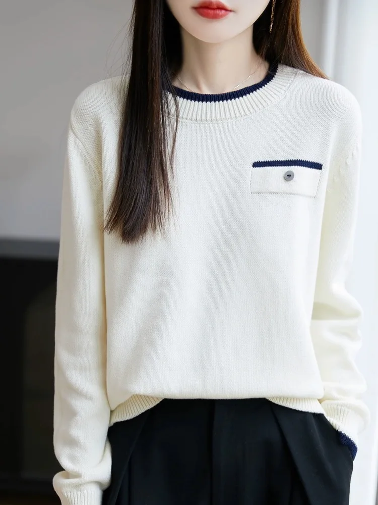 Thiened Casual Round Ne Sweater Damen Outlet Store End of Line Color Blo Knitted IRT Warm Base Layer Leisure Sle