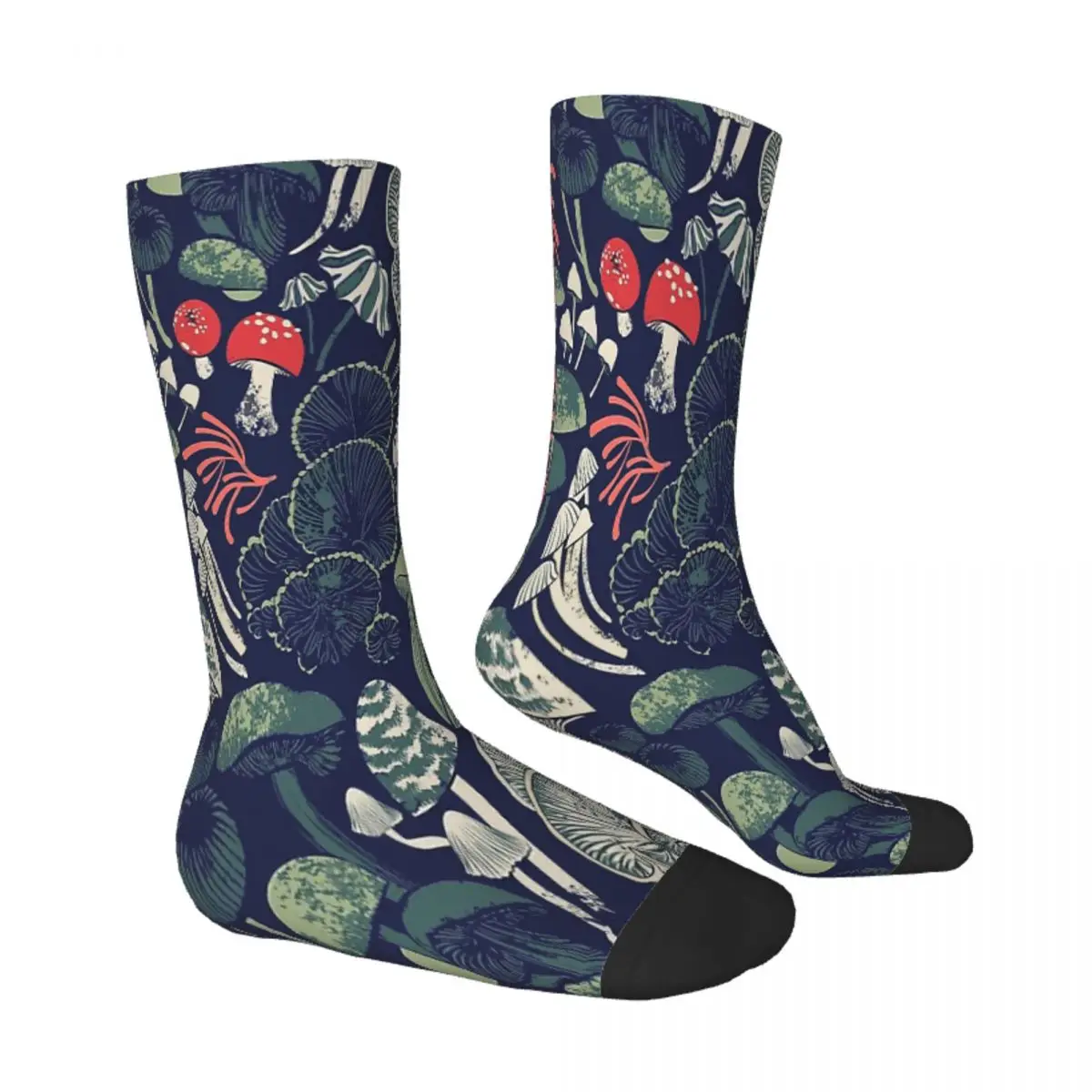 Mystical Fungi Midnight Blue Background Sage Mushroom Mushrooms Forest Socks Male Mens Women Winter Stockings Hip Hop