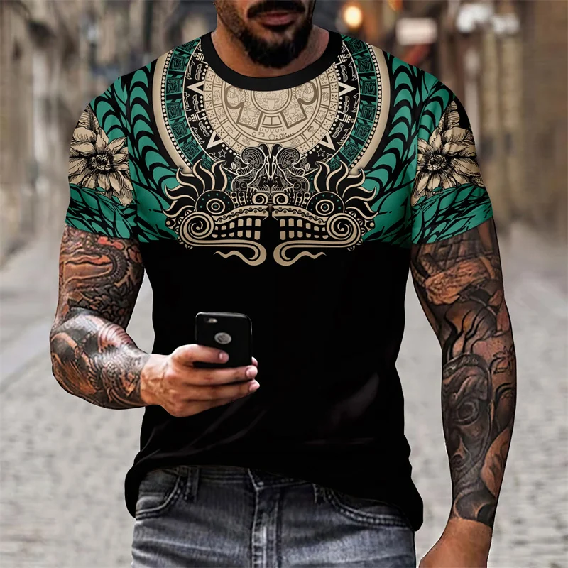 Ethnic Retro Pattern T Shirt For Men Exquisite 3D Printed Tees Summer Casual Short Sleeve Round Neck Tops Loose Street T-Shirts