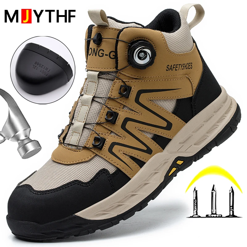 Rotating Button Male Shoes Adult Protective Shoes Safety Boots Men Work Sneakers Steel Toe Cap Security Indestructible Shoes New