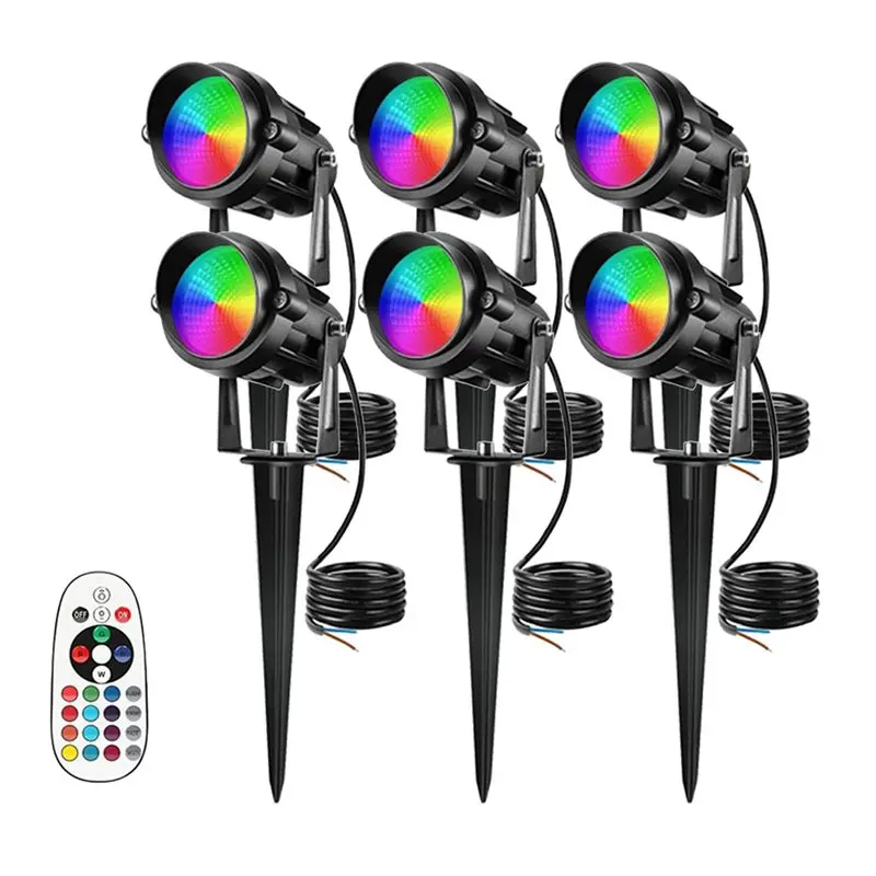 

B52C 6PCS RGBW LED Landscape Lighting 10W Color Change Landscape Light With Remote IP65 Waterproof Outdoor Spotlights With Spike