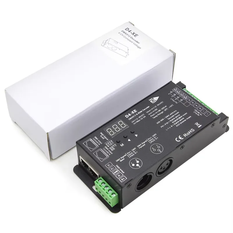 D4-XE 4-channel RGBW DMX 512 RDM decoder PWM frequency XLR3 RJ45 RGB DMX512 digital controller