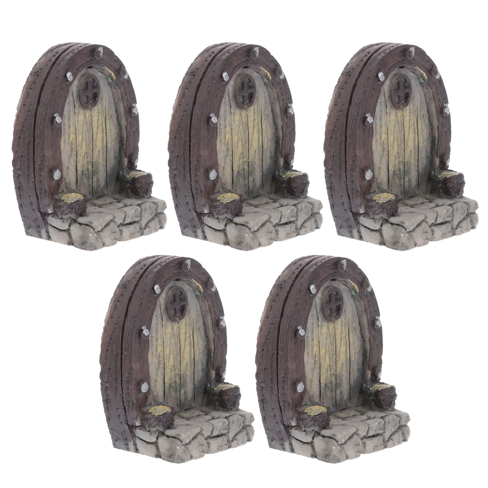 

5Pcs Micro Landscape Resin Garden Doors Miniature Wood Door Decorations Brown Gardening Ornament for Home Decor Micro Landscape
