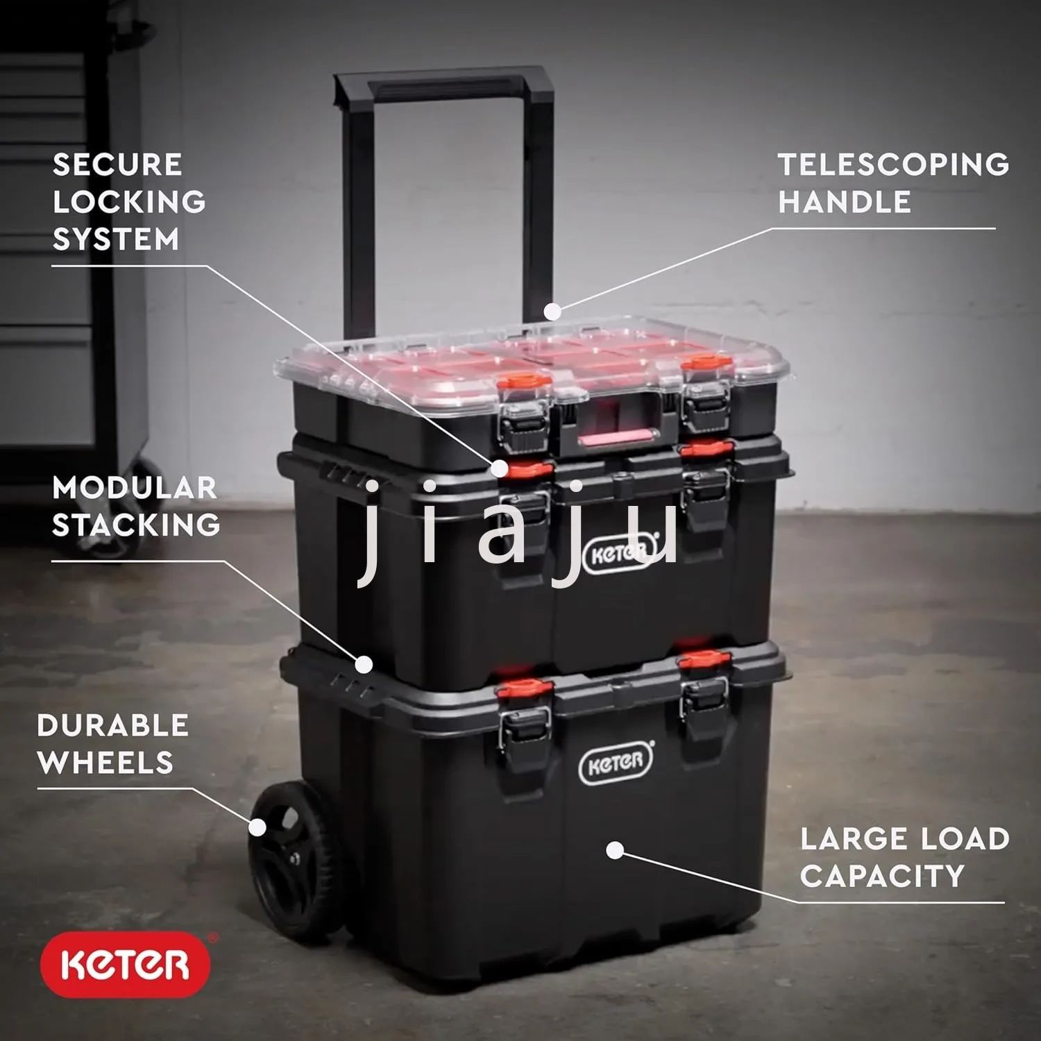 Stack-n-Roll Mobile Tool Storage and Organization, 3 Piece Resin Modular Toolbox System