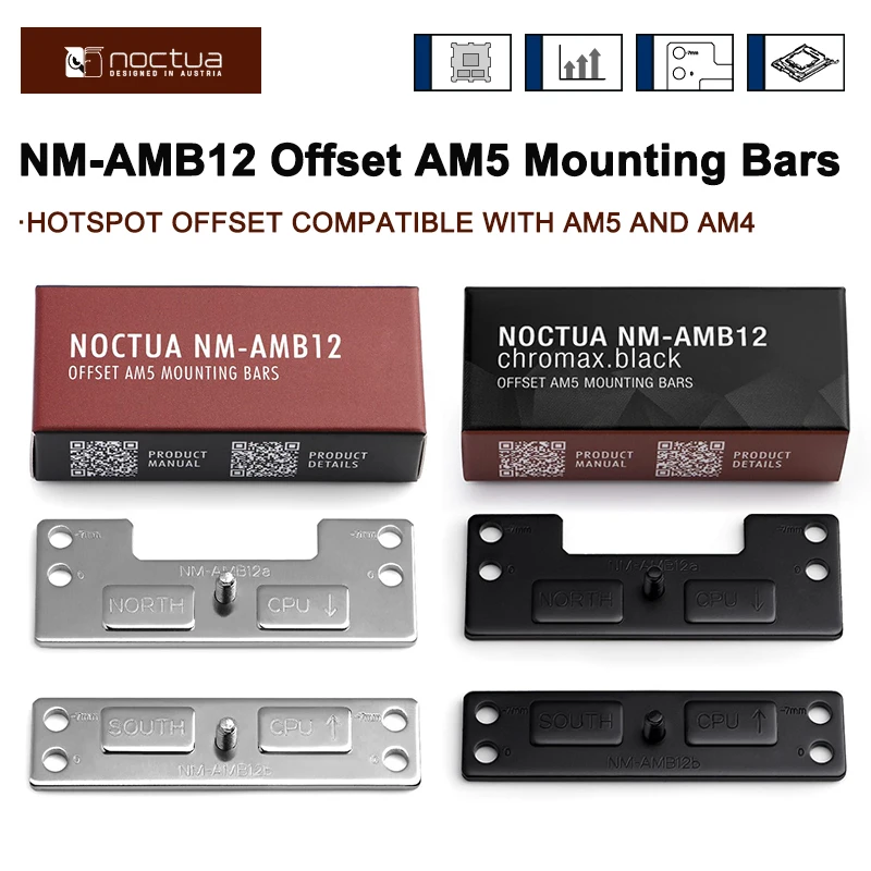 Noctua NM-AMB12 13 14 15 Offset AM5 Mounting Bars AMD AM4   NM-AMB15 chromax.black Offset Grommets CPU Cooling