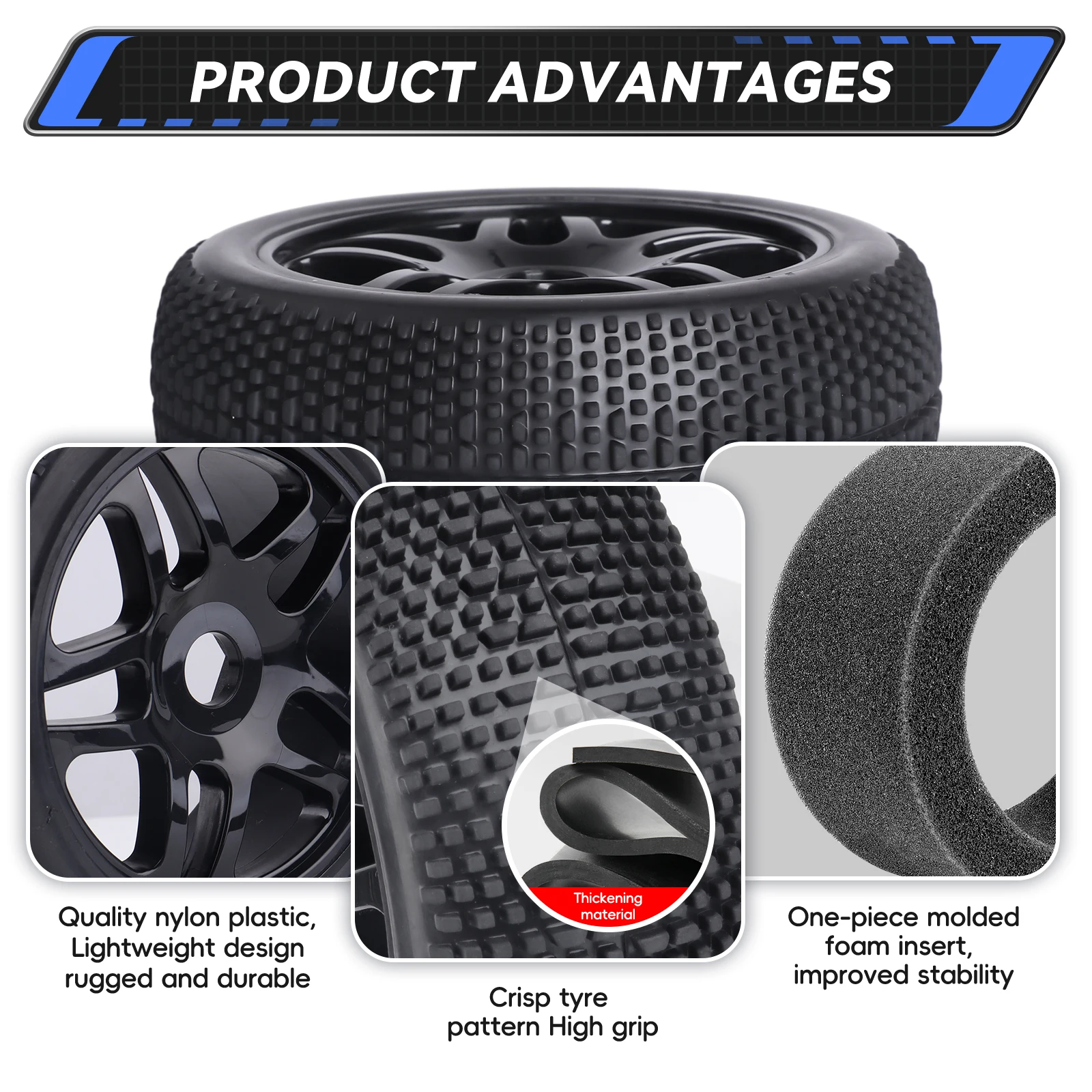 HobbyPark Pre-Glued 1/8 Wheels Tires and Wheels 17mm Hex for 1/8 Arrma Typhon Losi 8ight HPI Vorza Flux Kyosho Hobao Hyper HPI O view 4
