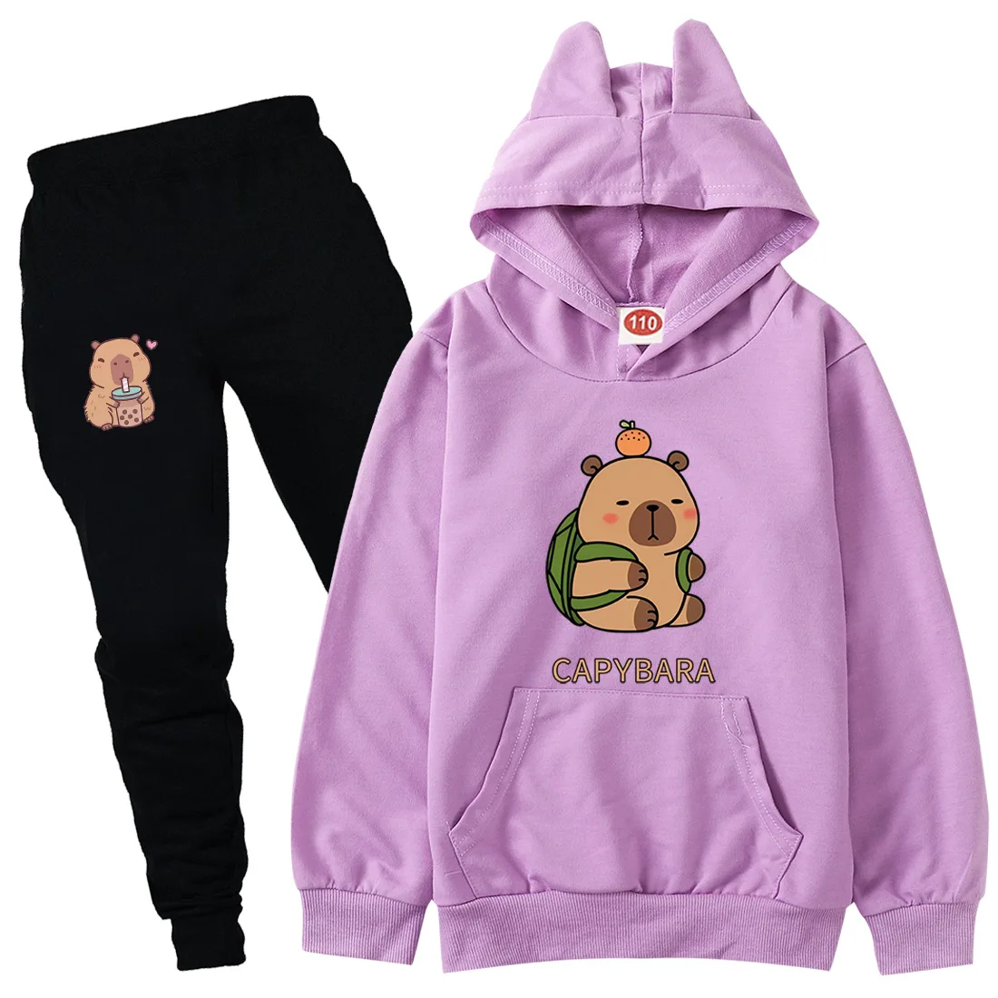 Lovely Capybara Clothes Kids Hooded Sweater Pants 2pcs Set Baby Boys Tracksuits Teen Girls Spring Autumn Outfits Children's Sets