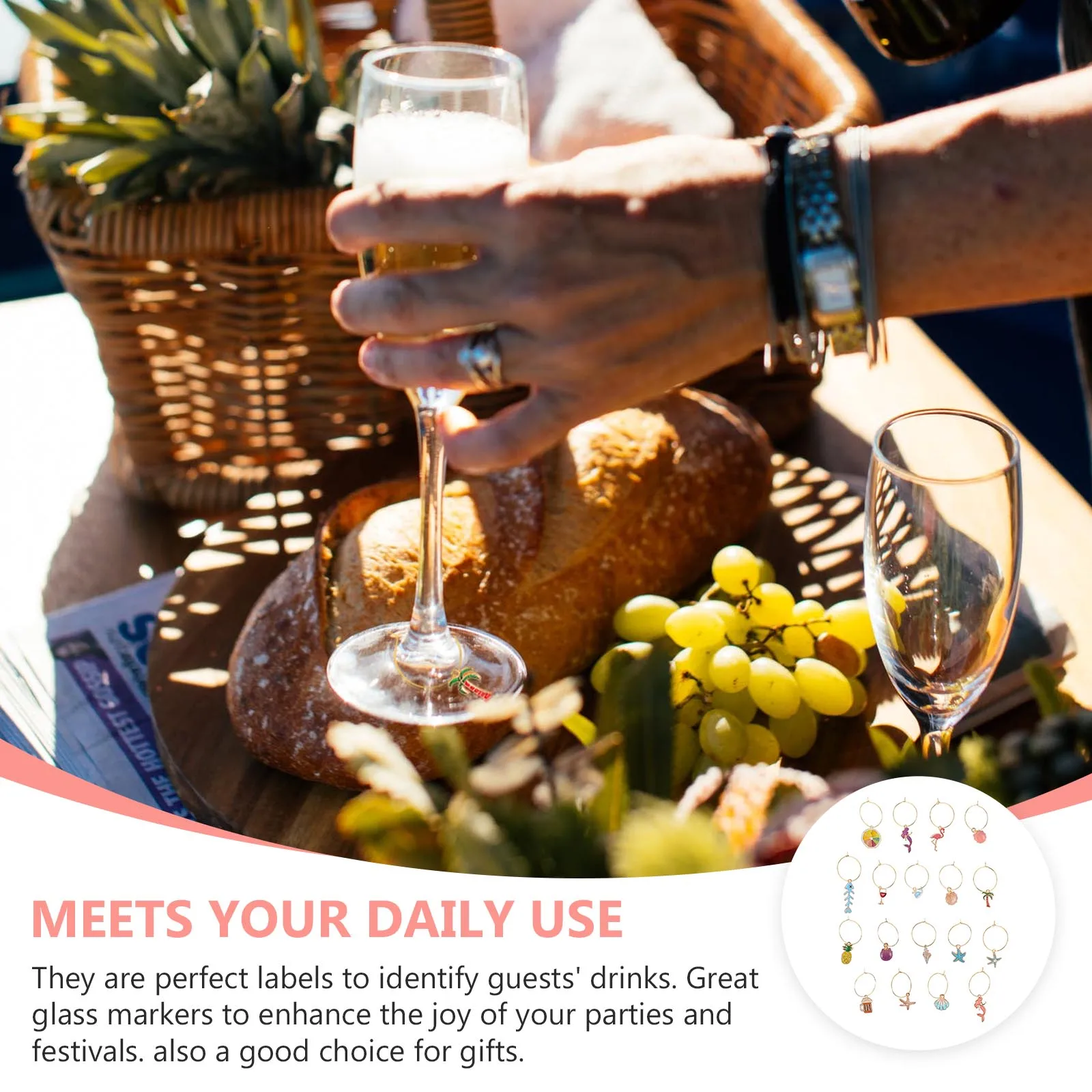

18pcs Identify Tags Party Charms Wine Glass Charms Wine Glass Tags Decors Accessories Bar Tools Kitchen Barware