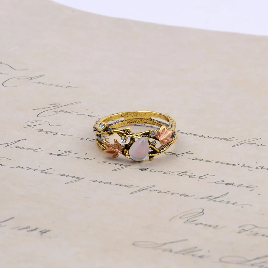 DIY accessories Cross-border fashion old gold branch maple leaf ring retro creative women's exquisite high-end temperament index
