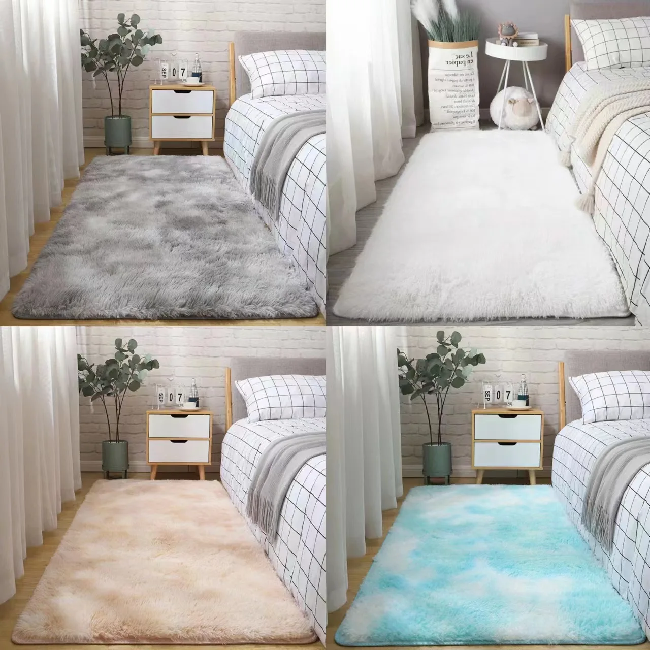 1PCS Bedside Rug Fashion Tie Dye Shaggy Rug  Silk Wool Material for Bohemian Living Room & Bedroom Decor