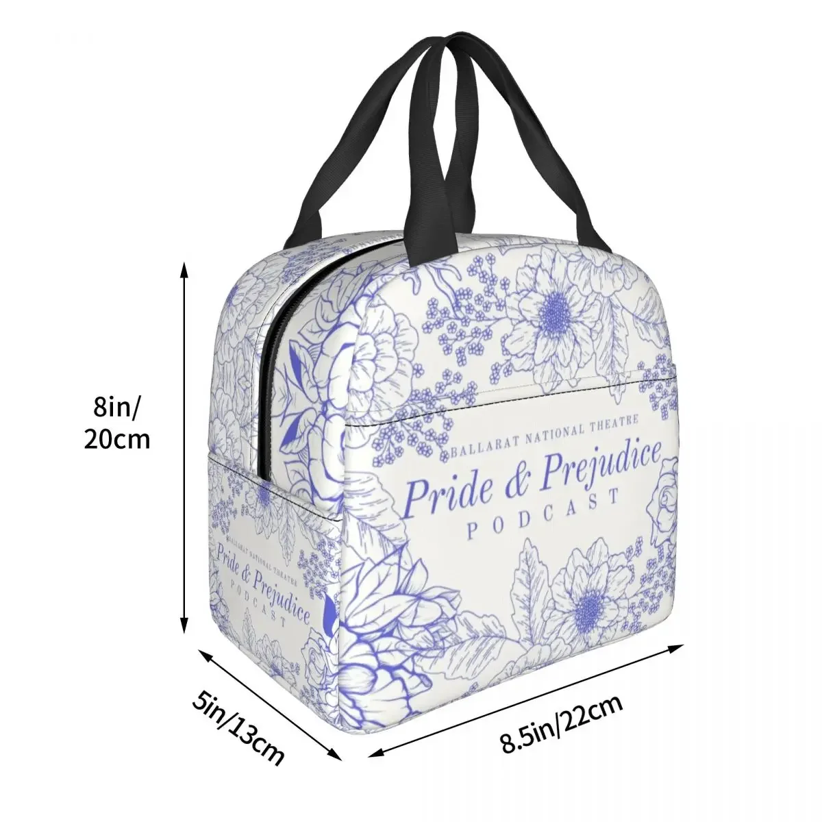 Pride And Prejudice Florals Quote Thermal Insulated Lunch Bag Jane Austen Reusable Lunch Tote for Women Kids Picnic Food Box