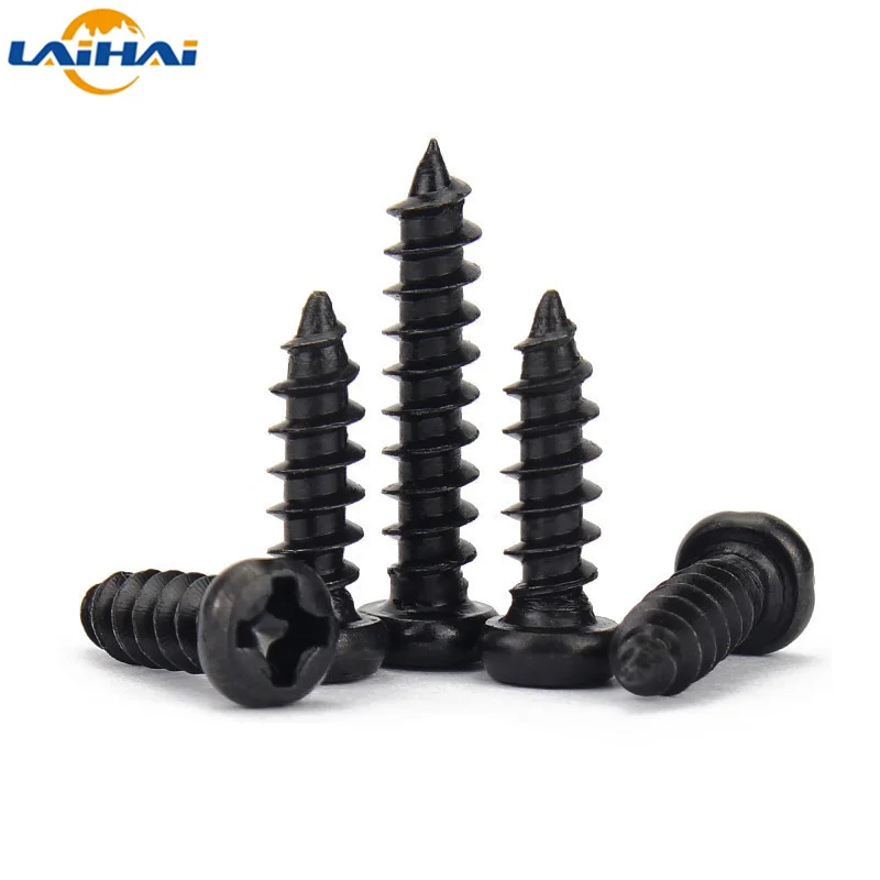 50/100/200/500 pieces M1 m1.2 m1.4 M1.7 m2.6 M3.5 Black Flat Steel Cross recessed flat head tapping screw