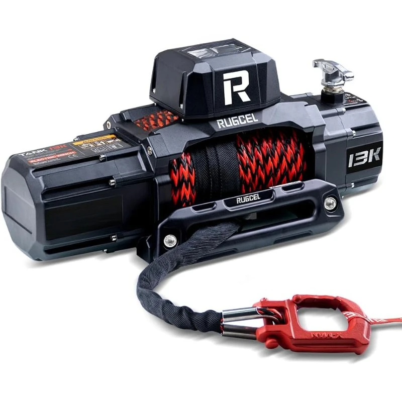 13500lb New Waterproof Electric Synthetic Rope Winch 12V with Hawse Fairlead,2 in 1 infrared remote control, wired control