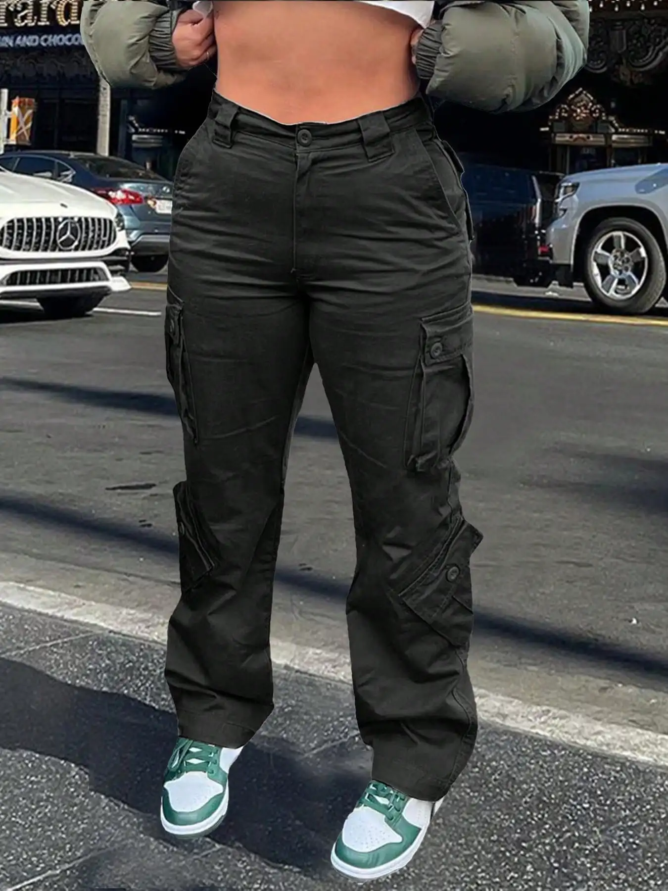 Christmas/New Year Gift Women's High-Waisted Cargo Pants - Baggy Y2K Streetwear with Straight/Wide Leg & Pockets (Warm Thermal)