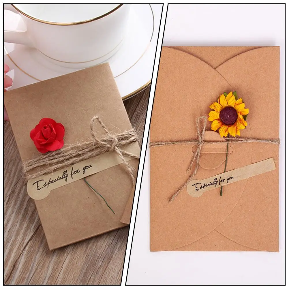 12 Pcs Thank Dried Flower Greeting Card Cards with Envelopes Flowers Artificial