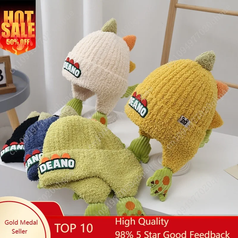 

Детская осенне-зимняя шапка, милая, очень милая шерстяная шапка с изображением динозавра, зимняя теплая вязаная шапка для мальчиков и девочек.