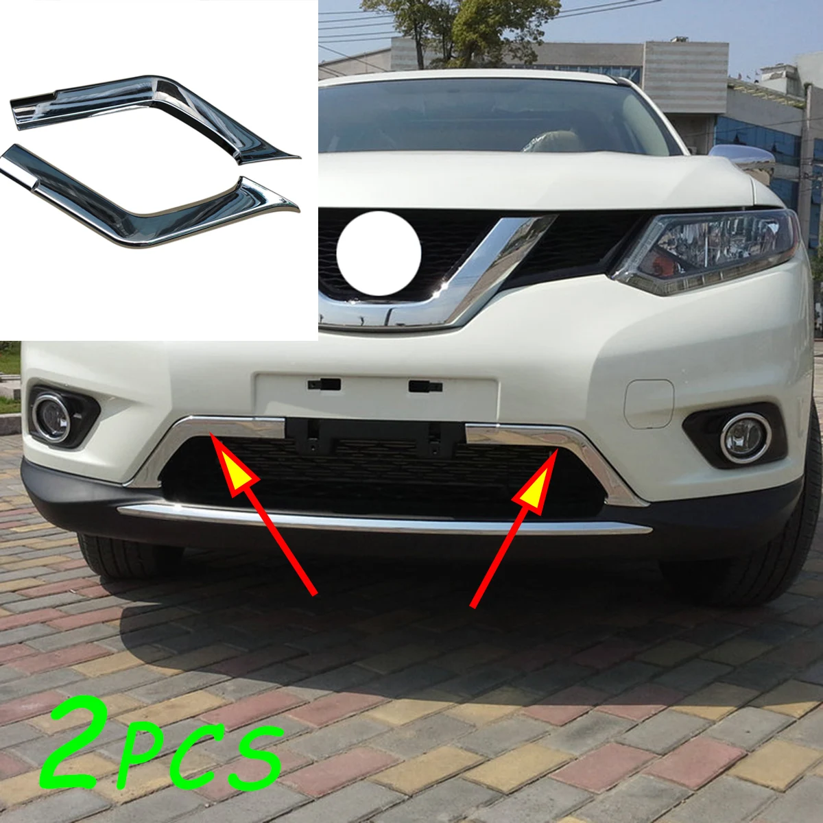 

2pcs ABS Chrome Bumper Front Lower Grille Grill Cover Trim Car Fit For Nissan Rogue X-Trail 2014 2015 2016 Accessories