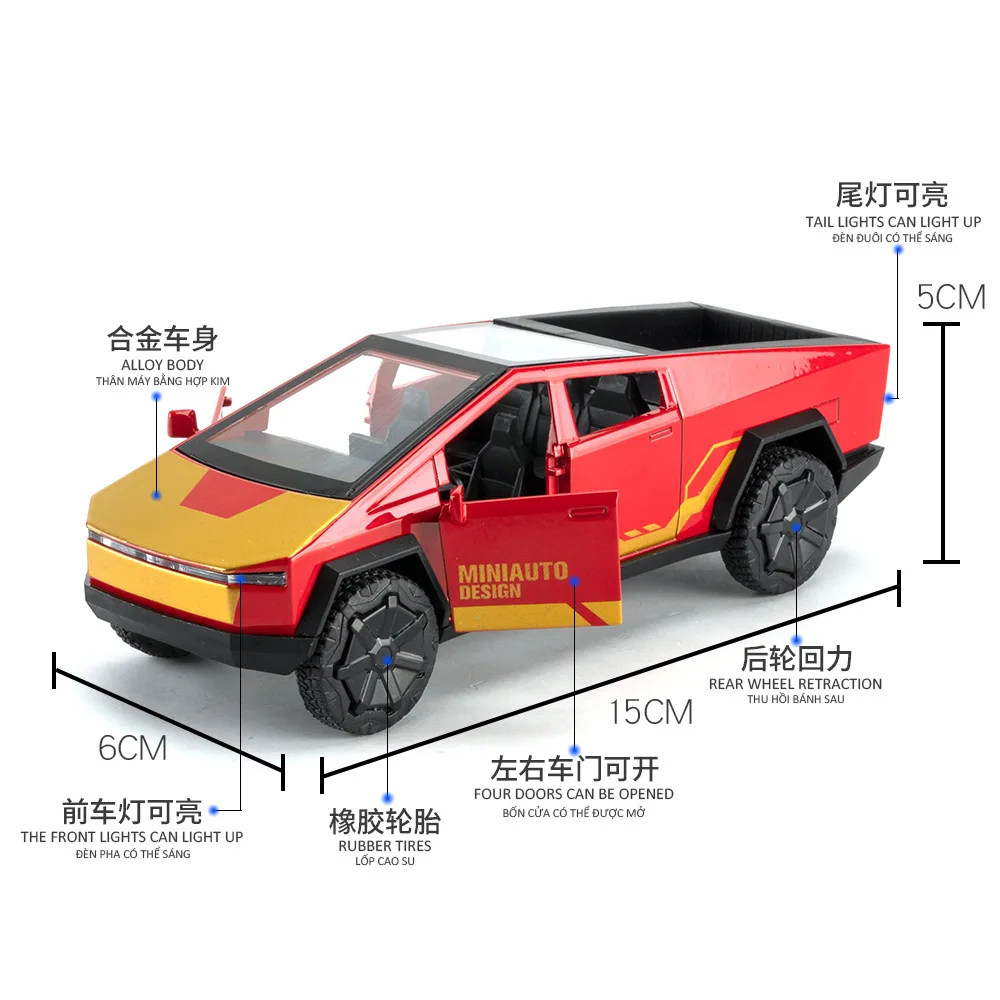1:32 Cybertruck Pickup SUV Legierung Auto Modell Diecast Metall Spielzeug Geländewagen Zurückziehen Sound Licht Spielzeug Sammlung Geschenk