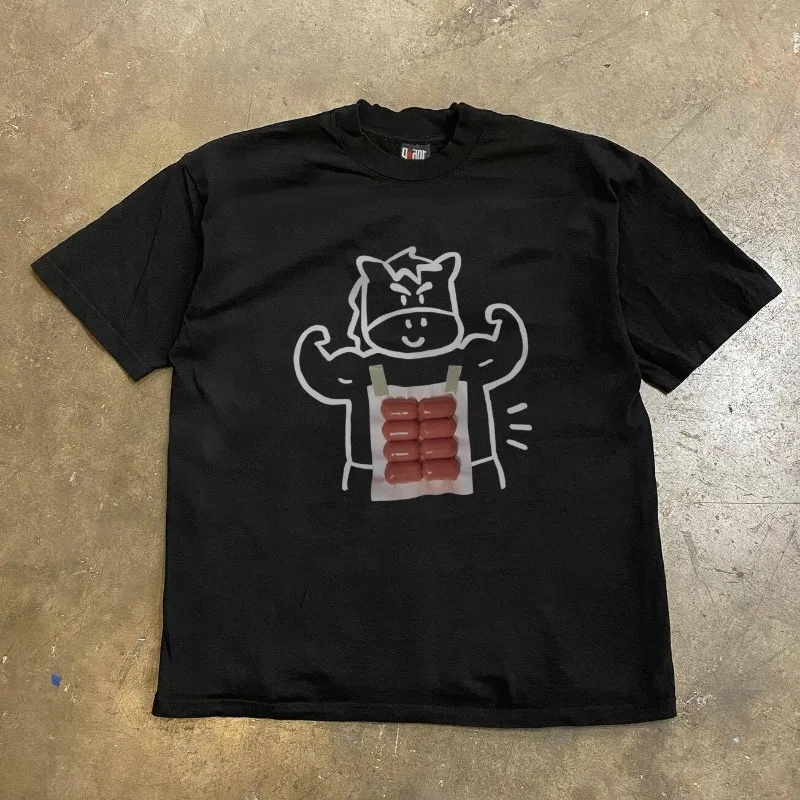 Fun Retro Style Cartoon Printed Men's and Women's Fashion Trend Short Sleeved Summer New Soft Skin Friendly Round Neck T-shirt