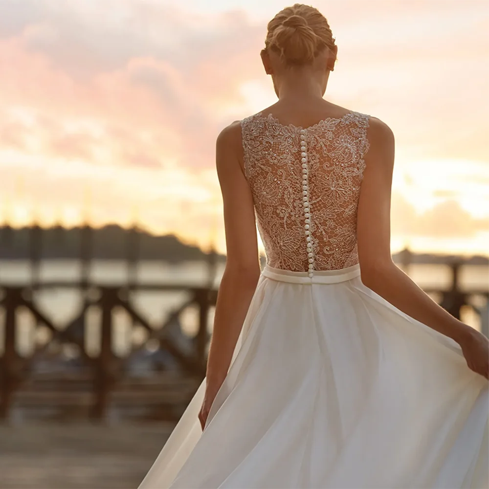 Robe de mariée bohème à col en V pour femmes, dentelle élégante, ligne A, dos nu, patients, quoi que ce soit avec boutons au dos, plage, 2023