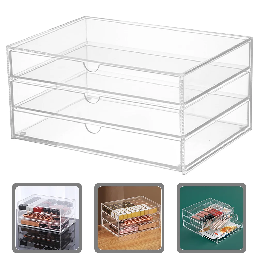 Thickened Transparent Acrylic Three-layer Drawer-type Desktop Jewelry Stationery Miscellaneous Storage Box Organizer Jewlery