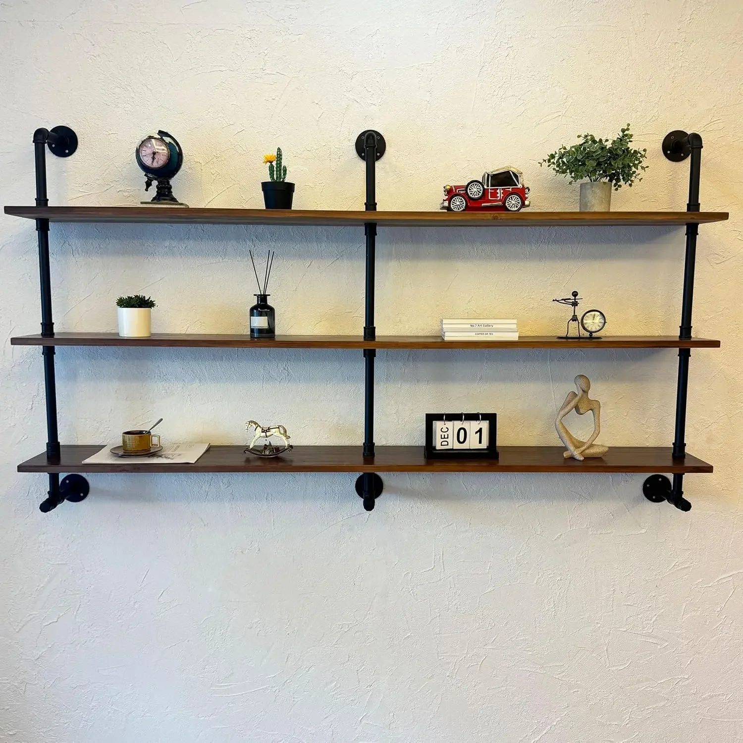 Rogmars Industrial Pipe Wall Shelves Pipe Shelving With Real Wood Plank,70 Inches Floating Shelves For Wall Farmhouse Pipe Book