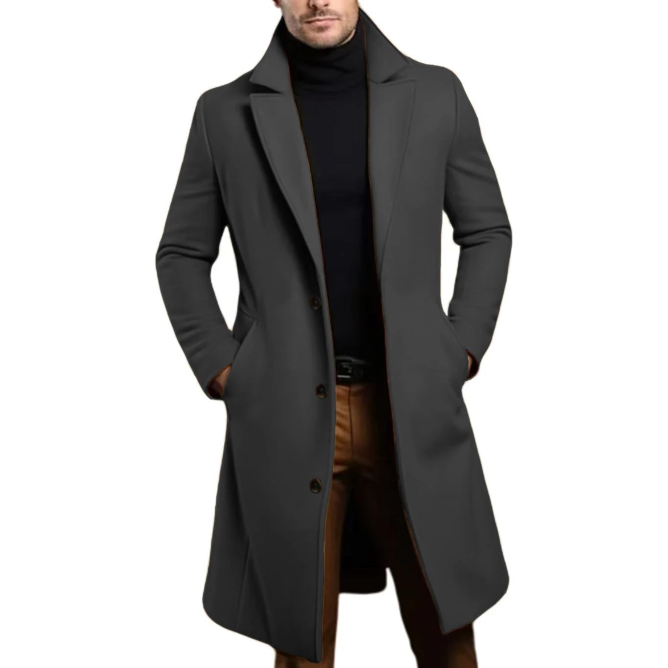 Men Lapel Coat Stylish Warm and Comfortable Black Trench Coat for Men Winter Autumn Overcoat Classic Lapel Daily Office