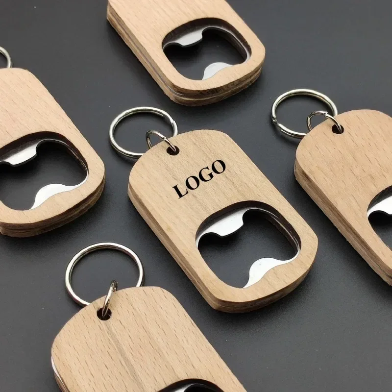 Custom Name Bottle Opener Wooden Keychain for Wedding Laser Engraved Car Logo Vintage Personalized Wood Key Ring Beer Juice Gift