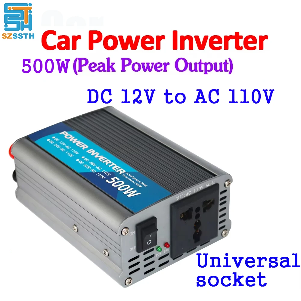 

500W Portable Car Inverter 12V Power Converter Adapter 110V Output With Universal Socket Solar Inversor for Truck Outdoor Use