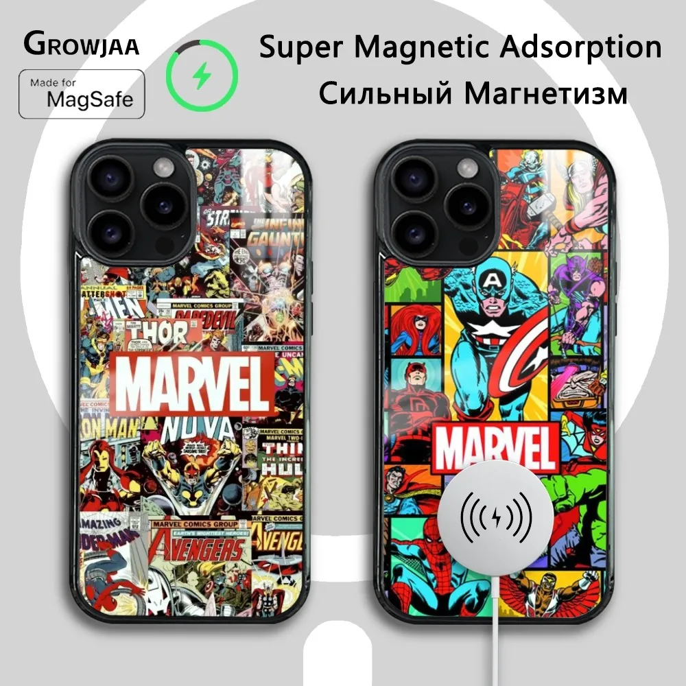 Avengers Comic Art Phone Case For iPhone 16 15 14 13 12 11 Pro Max Plus Mini Magsafe Mirror Wireless Magnetic Cover