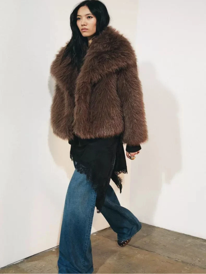 

Повседневный модный ранняя осень, женский пушистый топ с воротником из искусственной кожи, женское пальто с застежкой на пуговицы, длинный цвет све