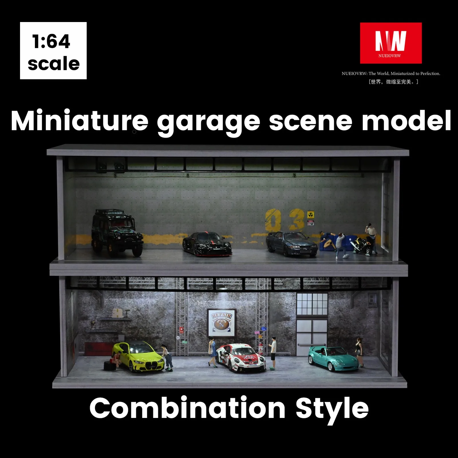 

Диорама 1:64, модель гаража автомобиля, 3 режима освещения, винтажная промышленная сцена, модель, витрина