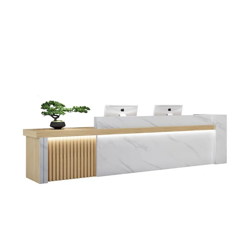 

Simple beauty salon cashier sales office hotel lobby reception desk painted logs