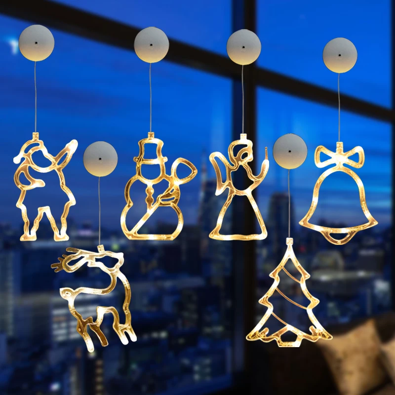 Luci natalizie a LED, luci a ventosa, vetrine, decorazioni per l'atmosfera natalizia, luci sospese, luci colorate