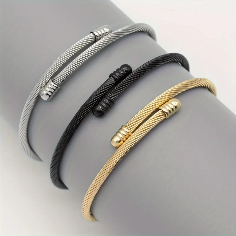 Fashionable And Exquisite New Style Wire Rope Shape Simple Open Stainless Steel Bracelet For Temperament Men And Women Jewelry