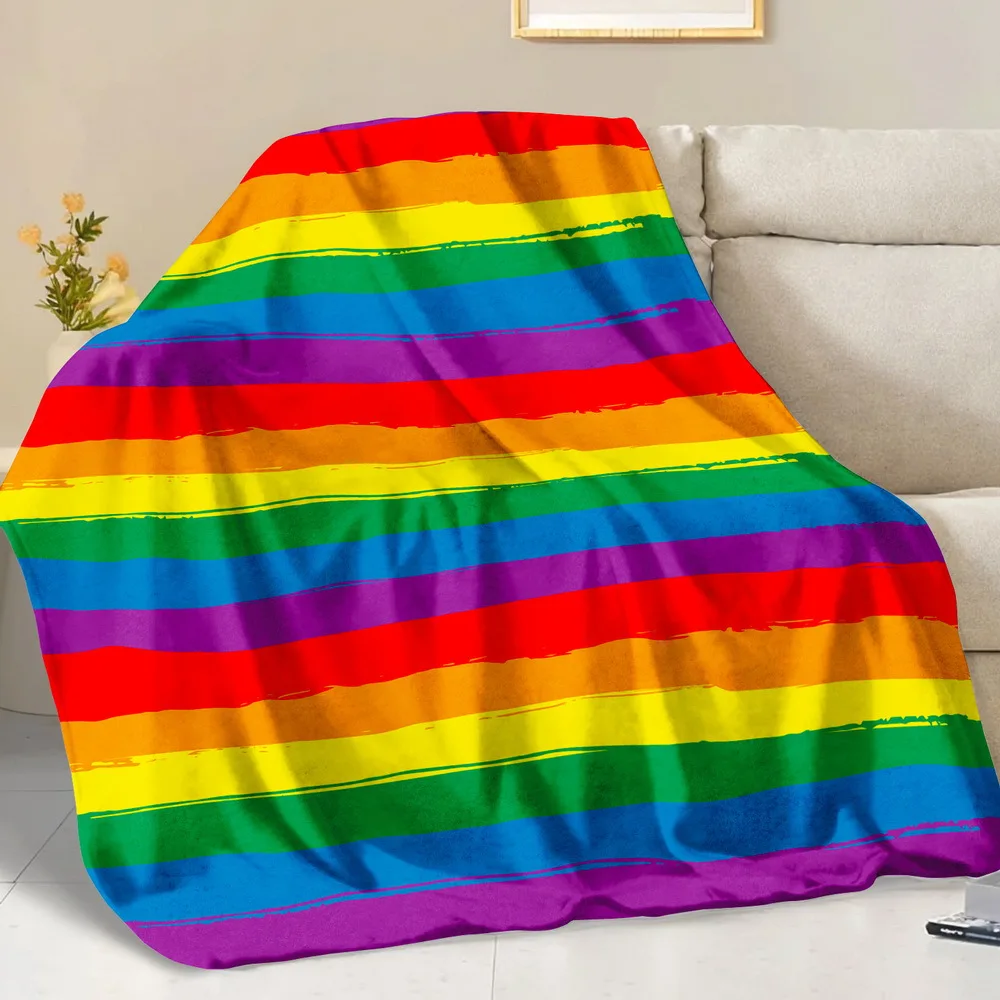 1pc Cozy Flannel Blanket with Vibrant Rainbow Sun Print - Soft & Warm All-Season Throw for Sofa, Bedroom, Camping - Machine Wash