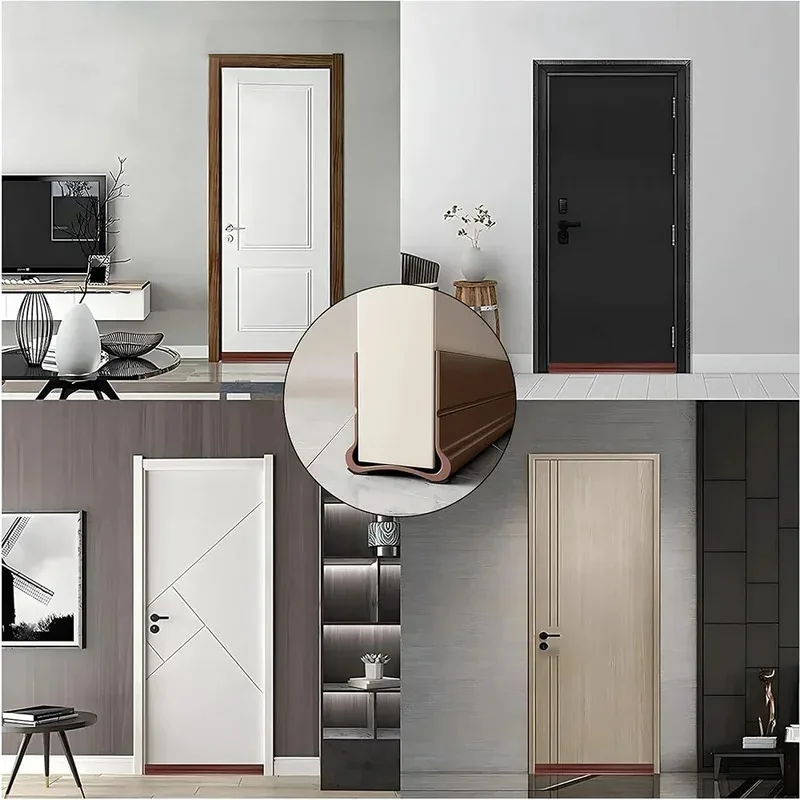 Tira de sellado inferior de puerta autoadhesiva de 93cm, tira de sellado Flexible de PVC para espacio de puerta, tira meteorológica a prueba de viento y polvo con fieltro insonorizado, 1 ud.