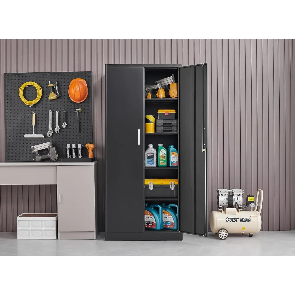 

Garage Storage Cabinet with Doors and Shelves, Metal Storage Cabinet with Adjustable Shelves, Kitchen Pantry Cabinet