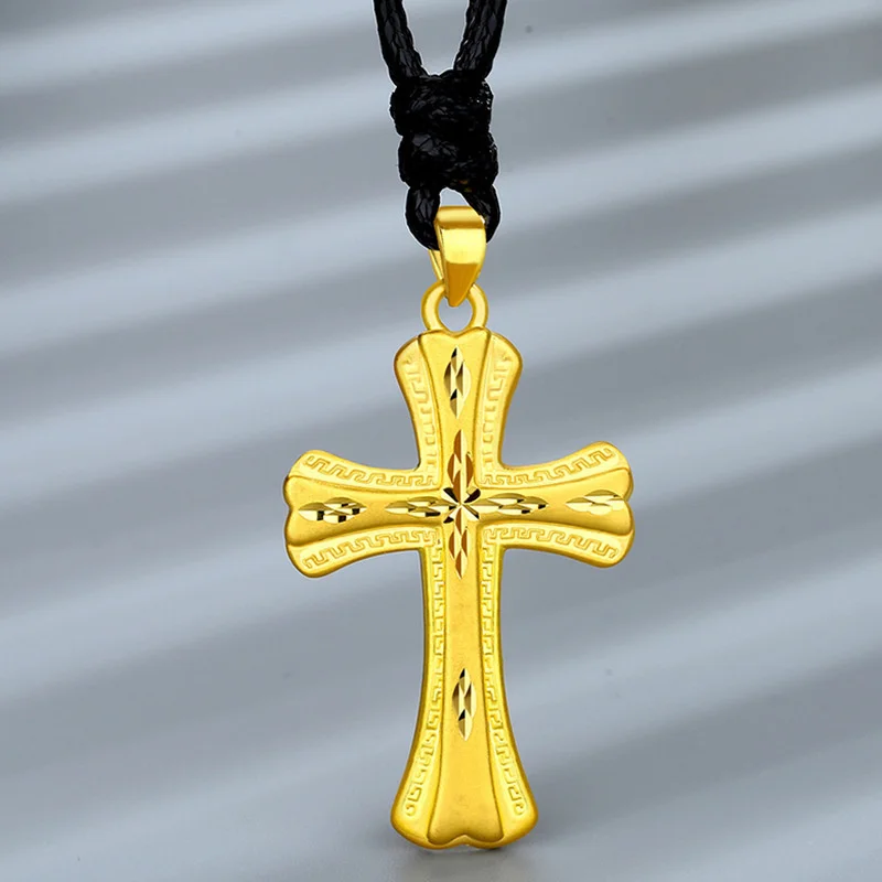 The new Copy 100% Real Gold 24k 999 necklace is not easy to fade pendant men's and collarbone for Pure 18K Gold Jewelry image 4
