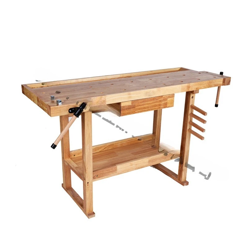 Rectangular woodworking table two clamps operation table DIY teaching rubber wood workbench