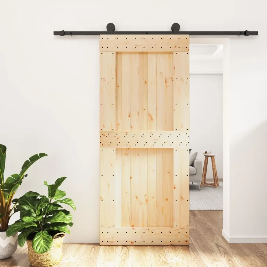 

Sliding Door with Hardware Set 35.4x82.7 Solid Wood Pine